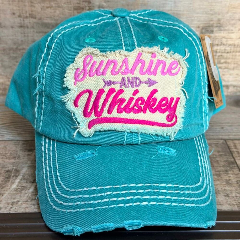 KBETHOS Distressed Turquois Sunshine and Whiskey Baseball Cap adjustable closure